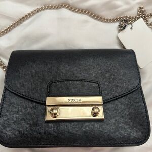 Black Furla Julia Mini Studded Saffiano Leather Crossbody Bag